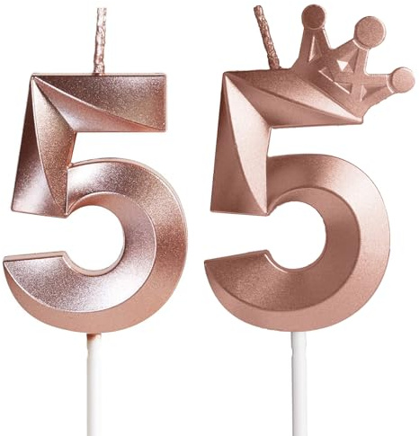 Yiran Geburtstagskerze 55 Zahlenkerze 55 mit Krone, 5cm Roségold Geburtstagskerzen, Kerzen Geburtstag, Tortendeko Geburtstag, Tortendekoration für Mädchen, Erwachsene, 55. Geburtstagsfeier, Jubiläum
