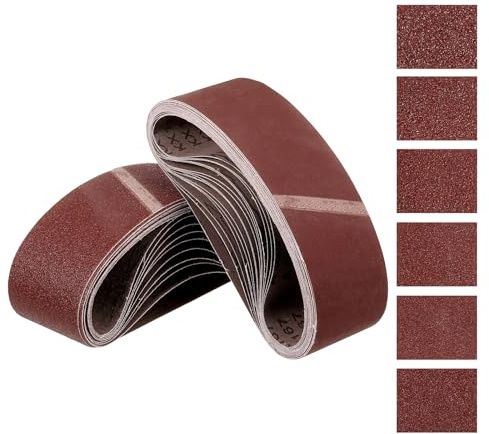 Kozelo 20 Stück Schleifbänder 76mm x 457mm, Schleifband 40/60/80/120 Körnung, Aluminiumoxid Schleifpapier für Bandschleifer Metallschleifen Holzbearbeitung Schweißrostentfernung