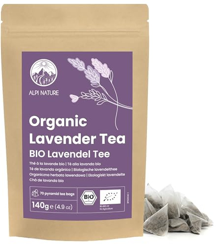 Alpi Nature Organic Lavender Tea, 70 Organic Pyramid Tea Bags 140g 4.9 oz, Pack of 70 Bags of 2g each, Dried Lavender Buds