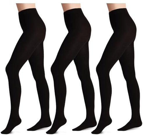 Kotashion 3 Paires Femmes Collants Noirs ，Soft Extensibles Opaques,80D Thermique Collants pour Femmes，Femme Résistants et Confortables Collant，L