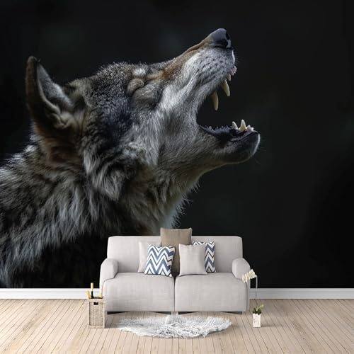 Papel Pintado 3D Lobo 300x210 cm Fotomurales Tejido No Tejido, Papel Tapiz Grande Murales Fotográfico Moderno Decoración de Paredes
