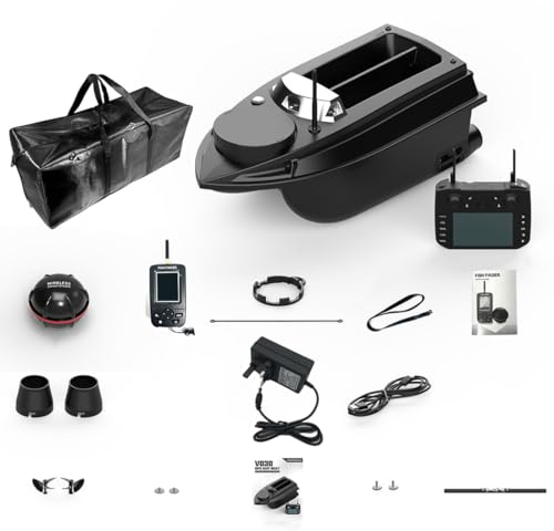 Funwetrike RC Bait Boats, V030 Smart Fishing Bait Boat 3kg Loading, 800m Remote Control with GPS Positioning, Auto Cruise, LED Light and Handbag (Black)