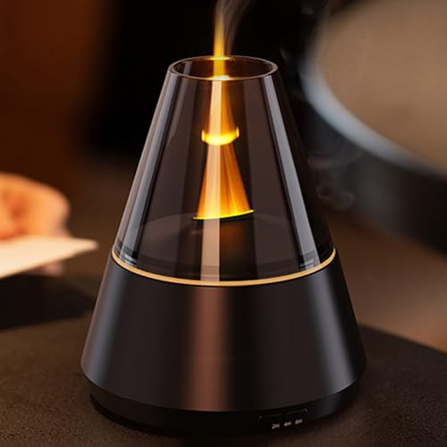 QKTYB Essential Oil Diffusers for Home, Cool Mist Plug in Electric Fire Aroma Diffuser with 7 Color LED Candle Light, 3 Timer Auto Off Flame Diffuser Humidifier for Bedroom Office Yoga (Black)