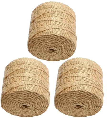 Cozylkx 3 Rollo De Cuerda De Yute Natural De 2 Mm, 100 M/Rollo De Cuerda Trenzada De Cáñamo Marrón para Manualidades, Jardinería, Rascador De Gatos, Floristería Y Embalaje De Regalo