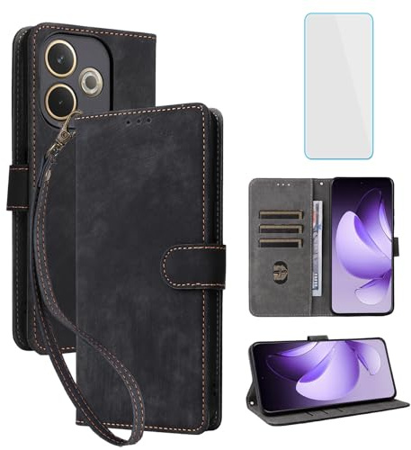 RFID Wallet Phone Case for OPPO A5 Pro 5G Black | with Screen Protector,Leather Flip Cover,Card Slot,Kickstand,Women Men Mobile Phone Case for OPPO A 5 Pro CPH2711 A5Pro 5G