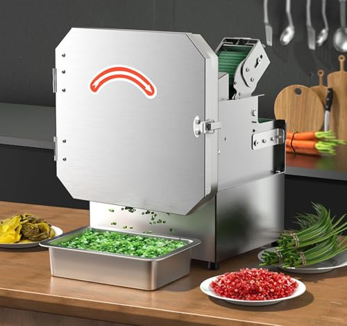 CAFIEDR Cortadora de Verduras Comercial pequeña, rebanadora automática multifunción, cortadora de Verduras eléctrica, Corta trozos pequeños/rebanadas, Grosor Ajustable de 1,5 a 35 mm, 150 kg/h