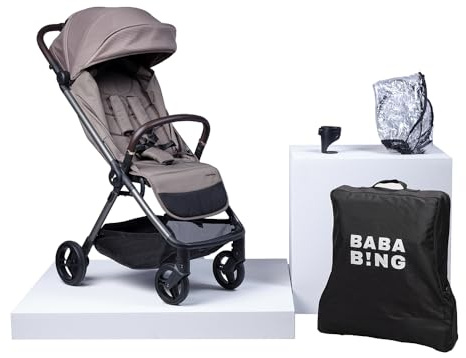 BABABING Compact Stroller with Travel Bag & Raincover - Lightweight Baby Stroller for up to 22kg - One Hand Foldable Strollers for Toddlers up to 4 Years - Travel Pushchairs for Babies (Mink)