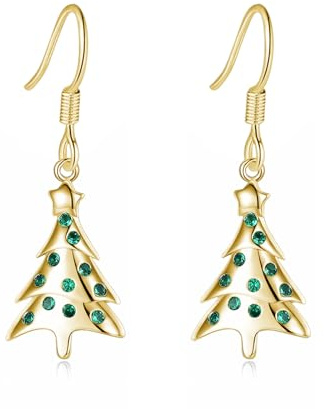 HEEYA Ohrringe Weihnachten Gold Silber 925 Ohrringe weihnachtsbaum 18K Vergoldet Weihnachtsohrringe mit Grün CZ für Damen Mädchen Kinder Hypoallergen Weihnachtsschmuck Geschenk Weihnachten Ohrstecker