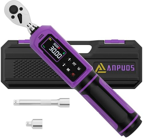 ANPUDS Clé Dynamométrique Numérique 1/4, 0.45-30 Nm Clé Dynamométrique avec Poignée Vibrante, Buzzer et LED, Précision ±1%, Clé Dynamométrique pour Vélos Route y Montagne, Moto(Violet)