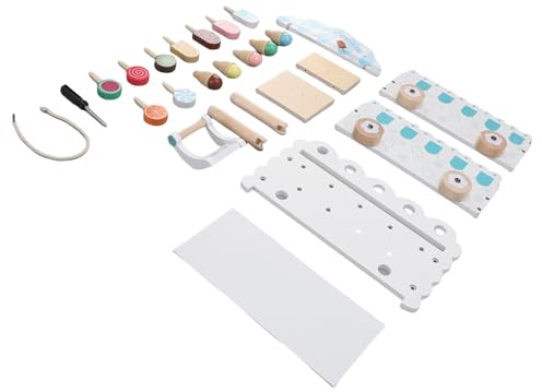 SPYMINNPOO Juguete de Carrito de Helado de Madera, Juego de Simulación de 25 Piezas con Cucharas y Aderezos para Niños Mayores de 3 Años, Juguete Educativo de Aprendizaje con Carrito Móvil
