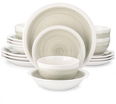 Service de table en grès 16/32 pièces avec assiette à dîner/dessert et céréales(Beige,16 pcs)