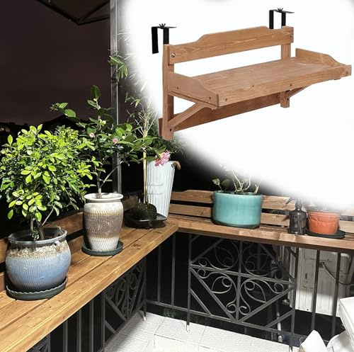 Generico tavolo ringhiera balcone pieghevole Tavolo da parete largo 24 cm, tavolo consolle sospeso con gancio/tavolo da bar per balcone/scrivania in legno massello per terrazza(L 60 CM)
