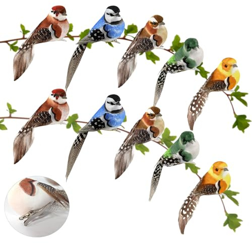 TOJYUUB 10 Pezzi Uccellini Decorativi,Uccelli Artificiali In Schiuma con Clip,Uccelli Finti Realistici per Decorazioni Domestiche,Decorazione a Forma di Uccellino per la Casa il Giardino le Feste