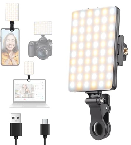 60 LED Rechargeable Selfie Light Video Conference Lighting with Clip 2000mAh Portable Fill Light 3 Lighting Modes Phone Light for Phones Camera Laptop Picture Photo Makeup TikTok Vlog