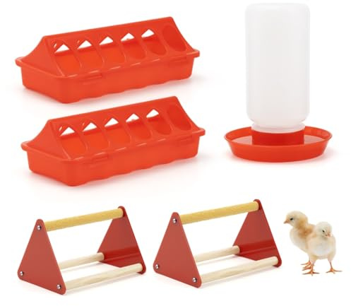 Küken Feeder Waterer Kit, Baby Hühnerbedarf mit Küken Sitzstange, Kunststoff Flip Top Geflügel Feeder und Waterer Set für Gänse, Enten, Wachteln