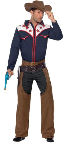 Smiffy's Men's Rodeo Cowboy Costume with Shirt Chaps and Hat, Multi, Medium