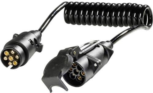 as - Schwabe Anhänger Verlängerungskabel - 12V DC - IP44 wetterfest | 7-polig Kupplung + 7-polig Stecker - 2 m Spiralkabel H05VV-F 7x1,0 - Für Camping, Caravan, Wohnwagen & Wohnmobil - 61476