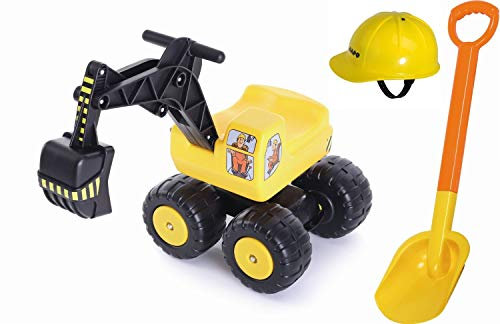 4everspiel/Gowi Mobby-Dig Baumeister 3er Set/Sitzbagger + Bauhelm + Schaufel