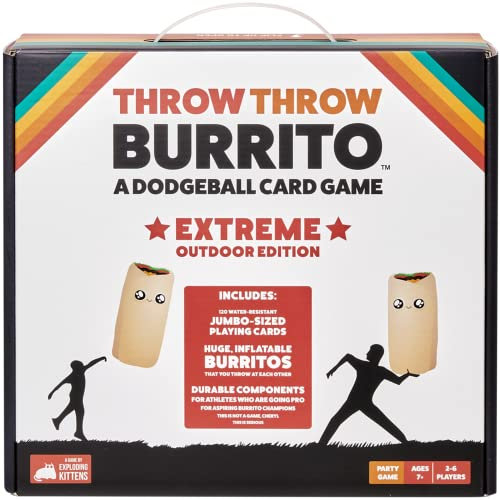 Exploding Kittens - Throw Throw Burrito Extreme Outdoor Edition - 2-6 Players - Ages 7+ - 15 Minutes to Play - Jumbo Dodgeball Card Game - Ideal for Party, Family Game Night, Kid and Adult