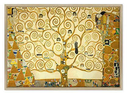 ConKrea Quadro su Tela Canvas INTELAIATO - con Cornice - L'Albero della Vita - Gustav Klimt - Cultura Arte - Art Nouveau Stile Liberty - 50x70cm - Stile Moderno Legno Naturale - (cod.199)