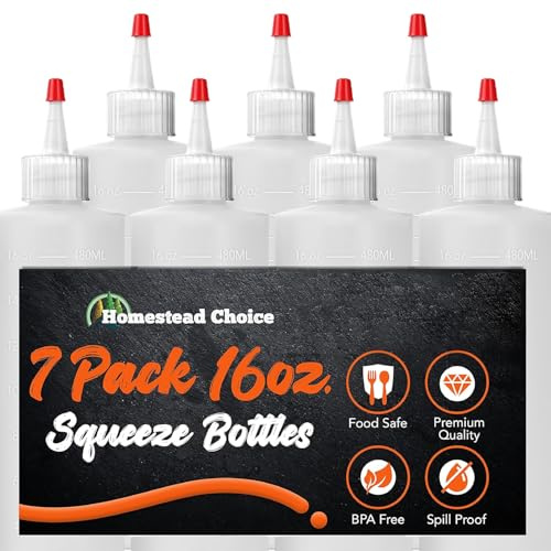 7-pack Plastic Squeeze Bottles for Sauces - 16oz Condiment Squeeze Bottles