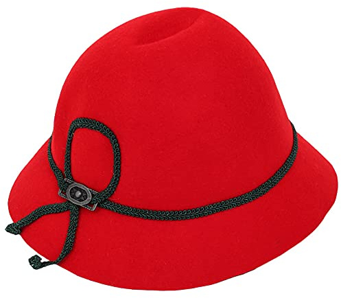 Isar-Trachten Sombrero para niños – Sombrero de fieltro con cordón para pantalones de cuero traje tradicional Oktoberfest Kirchweih rojo 53