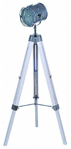 Pacific Lifestyle Wash and Silver Metal Tripod Floor Lamp, Chrome, Antique Wood