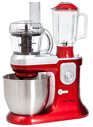 Innoliving INN-721 Impastatrice con Frullatore e Robot da Cucina, Rosso 6.5 Litri, 1200 Watt