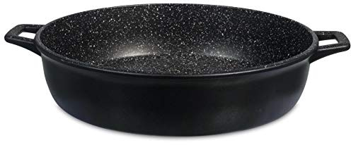 H&H, Tegame Pietra 40 cm, Alluminio, Antracite, Rivestimento Antiaderente, Adatto per Gas, Piastra Elettrica Radiante, Vetro Ceramica, Alogeno, Forno Tradizionale
