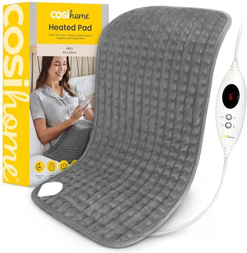 Cosi Home Heizkissen 60 x 30 cm mit Mikrofleece Bezug - Extra großes, maschinenwaschbares elektrisches Wärmekissen mit Abschaltautomatik & schneller Heiztechnologie - für Wärme und Entspannung - Grau