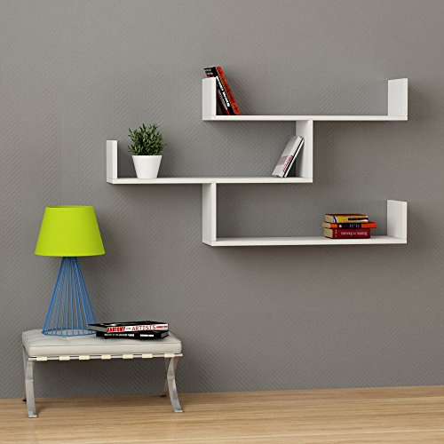 HOCUS PICUS | Wandregal mit 3 Ebenen | Modernes Holz-Bücherregal für Wohnzimmer, Schlafzimmer, Büro | 120x23x66 cm Weiß