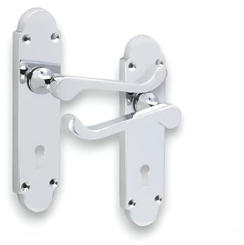 Infinity Decor Victorian Scroll Oakley Lever on Shaped Backplate Door Handle in Polished Chrome Finish – Key Lock Handle Ideal for Interior and Exterior Doors