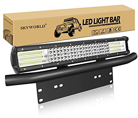 SKYWORLD 50,8 cm 20 Zoll 510W LED Lichtleiste Spot Flutlicht Fahren Nebelscheinwerfer Arbeitslicht Autoscheinwerfer Offroad mit Kennzeichenhalterung für UTV ATV SUV LKW Traktor | Spot Flutlicht Led Arbeitsscheinwerfer, Kennzeichenhalter Front Stoßstange Bull Bar für Auto Offroad SUV ATV UTV 4x4 LKW
