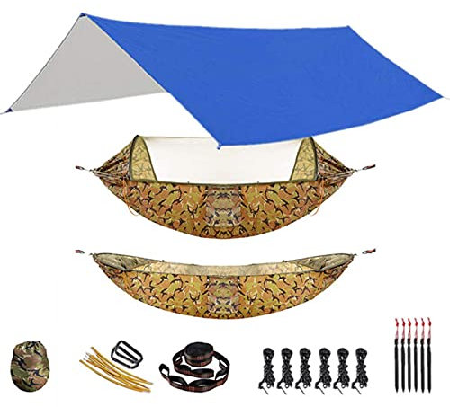 AllForYou Outdoor Hängematte für Reise Camping Wandern Garten Hängematte 2 Person Tragbare Hängematte Schlaf Swing mit Moskitonetz Rain Fly Tarp