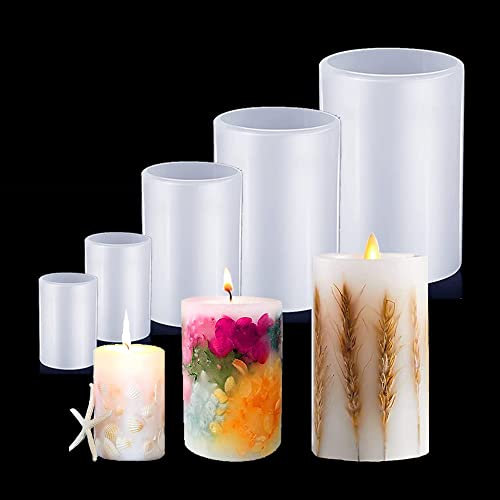 WOOLUCK 5 Stück Silikon-Kerzenformen, Zylinder Kerzengießform Harz Gießform, DIY Harzguss, Kerzenherstellung Mold für Duftkerzen, Seifen