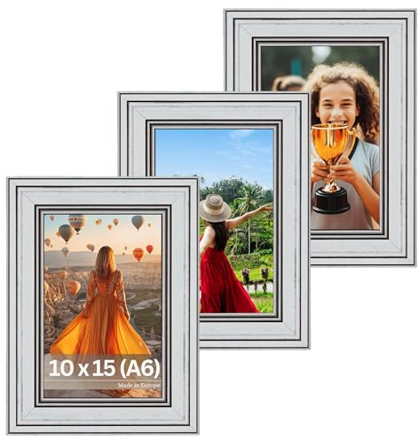 Victor set de 3 cadres photo Goya blanc en 10x15 cm (A6) - bar : 31 x 19 mm - style vintage - verre acrylique incassable - décoration pour la maison