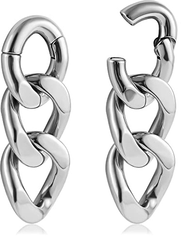 Vankula Poids d'oreille écarteur Plug Tunnel Jauges Maillon de Chaîne en Acier Inoxydable étirement extenseur Piercing 6mm (6mm(2G), Argent-3)