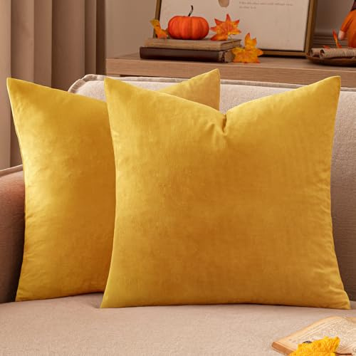 EMEMA Kissenbezug 45x45 Samt Dekokissen Herbst Orangegelb Sofakissen | Kissenhülle Dekorative Pillow Case Home Decoration Lendenkissen Wurfkissenbezug Sofa Wohnzimmer Schlafzimmer 2er Set