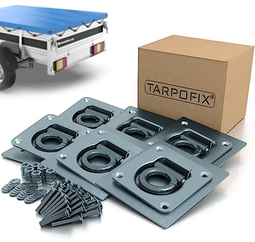Tarpofix® Hänge lastöglor med motplattor och skruvar | 6 stycken 800 daN | Robusta fördjupningar och fästöglor av galvaniserat stål med gjuten ögla | släpvagnstillbehör för säker lastsäkring