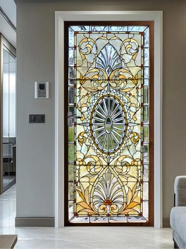 artfanke 3D Stained Glass Door Sticker Peel and Stick 30.3x78.7- Self-Adhesive Door Murals Wallpaper - Waterproof Wall Decal for Home Bedroom Decor (2 Sheets/Set)