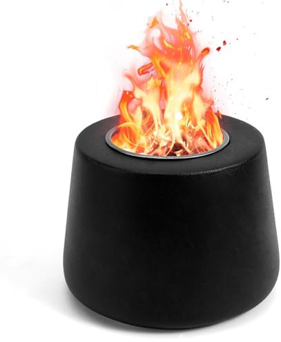 Brasero de Mesa, Mini Brasero de Mesa Personal Pequeño Portátil Sin Humo Chimenea de Cerámica Negra Llama de Alcohol Brasero de Hormigón para Interiores y Exteriores