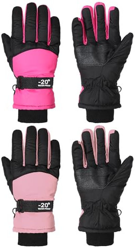SATINIOR 2 Pair Kids Waterproof Winter Gloves 2Color 3-6Y Classic