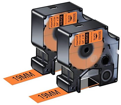 NineLeaf 2 Packung Ersatz für Dymo IND 18436 A18436 19mm x 5.5m Bänder Schwarz auf Orange Vinyl Permanentes Industrie Schriftband für Rhino 4200 5200 5000 6000 ILP 3M PL150 PL200 Beschriftungsgerät