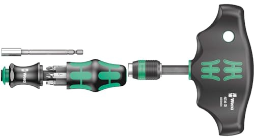 Wera 073240 Kraftform Kompakt 28 Screwdriver Bit Set,Multi-Colour,0.25 inches & 416 R T-Handle Bitholding Screwdriver Rapidaptor, 1/4 x 45 mm, 05023404001