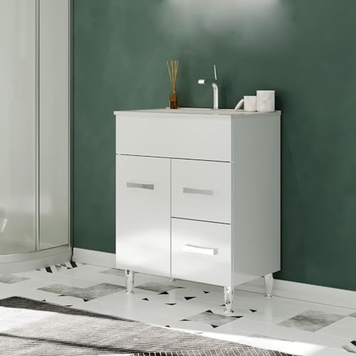 MADRID Meuble salle de bain sur pieds simple vasque Blanc largeur 60 cm