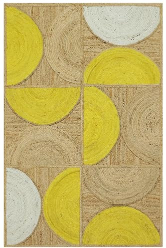 CASAVANI Kelim-Teppich, 6,6 x 55,9 cm, geflochtener Teppich, Gelb und Beige, Jute-Flächenteppich, vakuumreinigend, handgewebt, für Zuhause, Foyer, Korridor, Läufer, Hotels, Partys, Flur, Treppenläufer