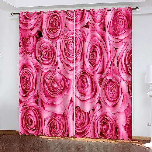 Generic Schattierung Vorhänge 2Er Set 3D Rosa Rosen Druck Isolierung Schalldichte Kinder Gardinen Blickdicht Mit Ösen Vorhang Fenster Für Wohnzimmer Schlafz