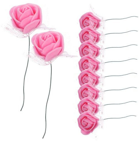 PRETYZOOM Kleiner Künstliche Rosenköpfe 144 Stück aus Pe und Eisendraht Rosa Dekoration mit Dekorativen Effekten für Selbstgemacht Bastelarbeiten und Valentinstag