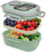 Wondora Lunchbox mit Fächern, Bento Box Kinder Brotdose mit Gabel Stackable Lunchbox Erwachsene, Microwaveable & Dishwasher Safe Lunch Box für Schule, Arbeit, Picknick (Grün)
