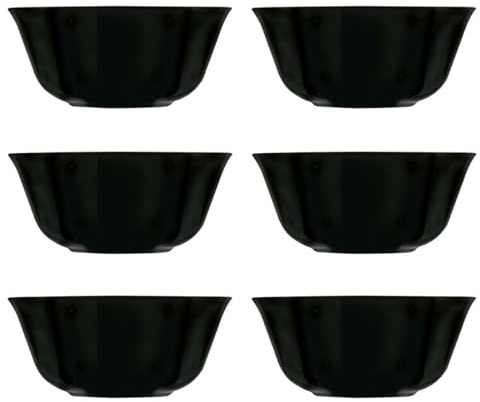 Luminarc Set de 6 boles Carine de vidrio opal 12 cm | Negro, Vidrio opal, forma cónica, acabado brillo, 12 cm, 6 piezas, apto para microondas, apto para frigorífico
